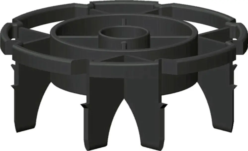 Mündungsgitter aus PP in schwarz, mit kreisförmigem Design und mehreren Halteklammern, hergestellt von Wolf. Ideal für Anschluss DN60 in Entwässerungssystemen.